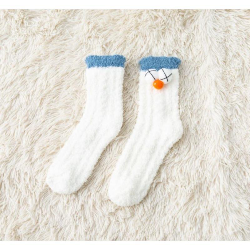 Autumn and Winter New Women's Medium Tube Cartoon Animal Three-dimensional Coral Fleece Socks Doll Women's Socks Floor Socks Home Sleep Socks Women