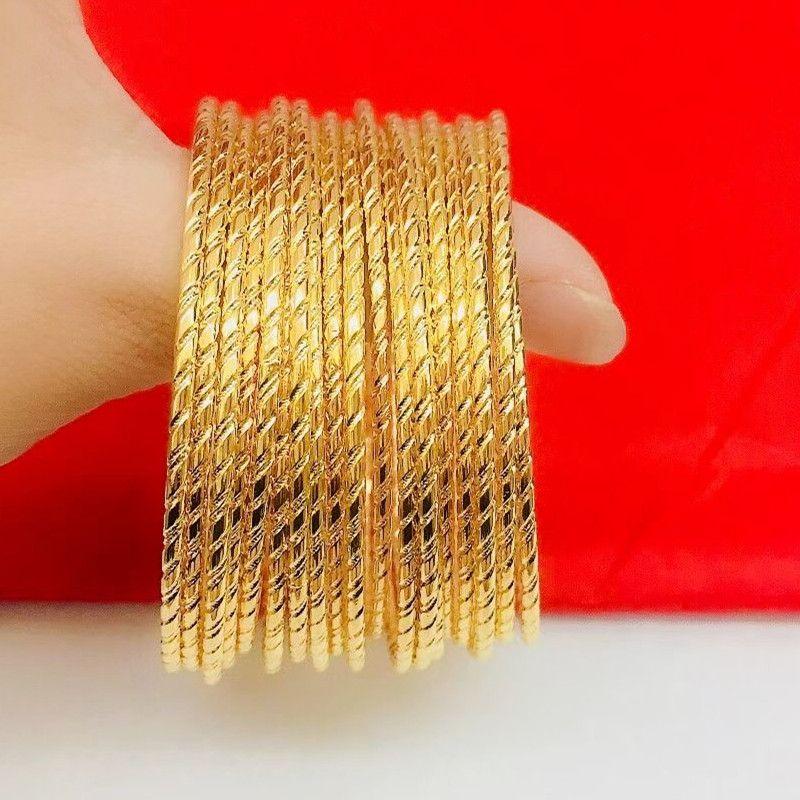 

Sand Gold Bracelet Bracelet Women Glossy Gold-Plated Jewelry Fashion Gold Jewelry Pass Lucky Beads Thick Gold No Fading 2N thin ring twist wire 6.5cm single