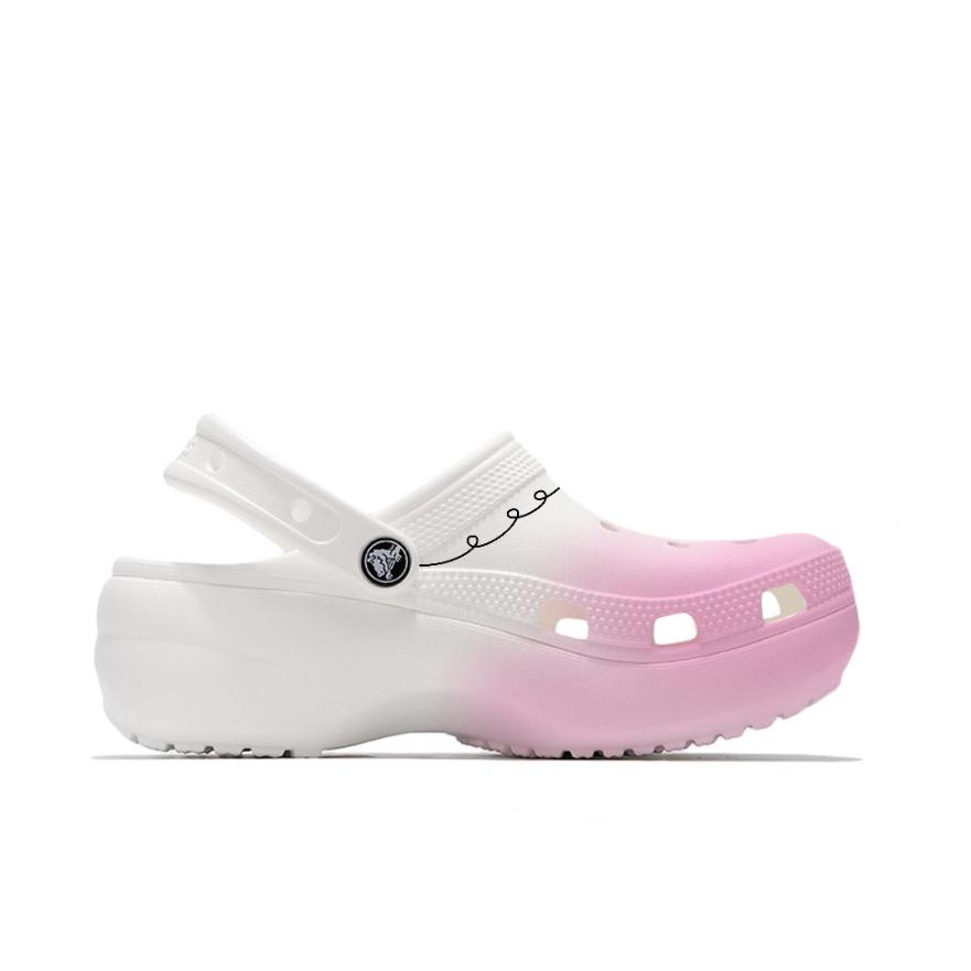Crocs Classic Platform Clog Mandala Pink Beach Girl Campus Style EVA Niche Hole Shoes Unisex Pink and White