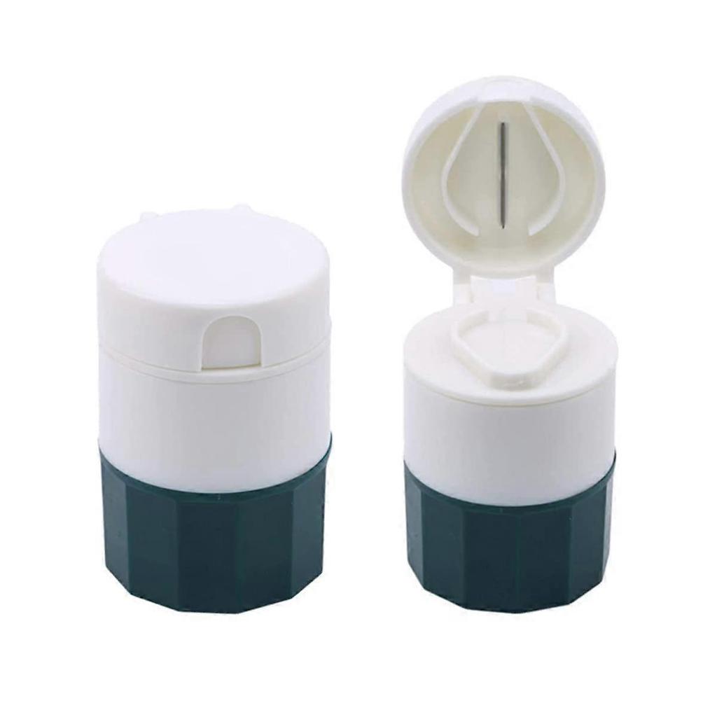 Pill Divider 4-in-1 Multifunctional Pill Cutter Medicine Case Tablet Divider with Storage Compartment Mini Pill Box Medicine Divider with Stainless St