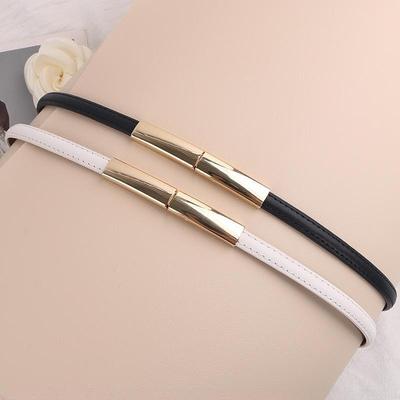 Black Versatile Women's Thin Leather Belt - Fashionable Waist Cincher for Dresses and Shirts