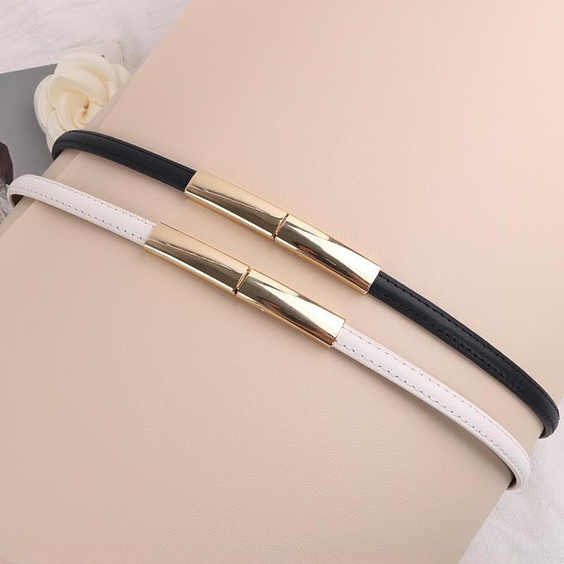 Black Versatile Women's Thin Leather Belt - Fashionable Waist Cincher for Dresses and Shirts