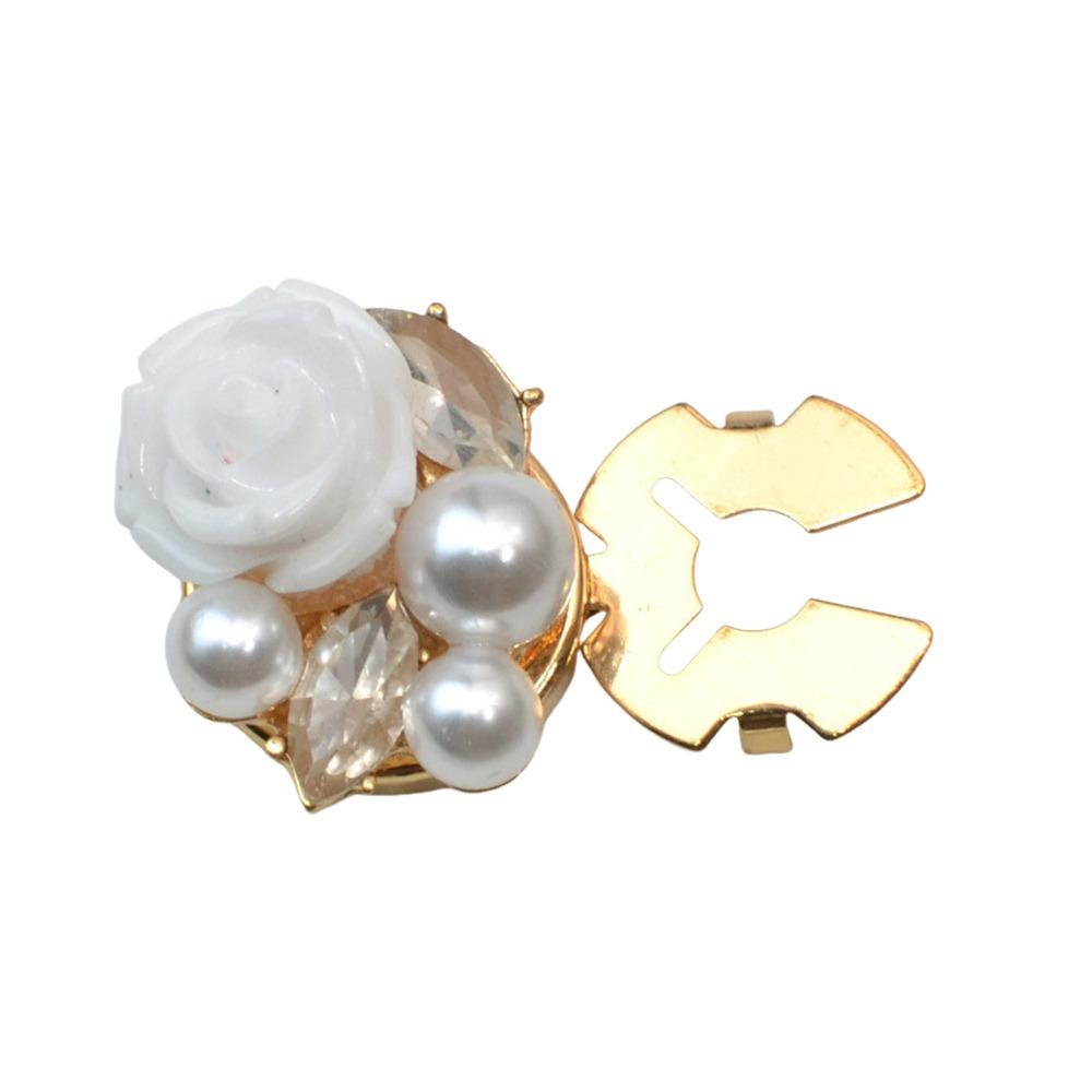 1PC Alloy Pearl Round Shirt Buckle Rhinestone Flower Cufflinksble  for Shirt Dress Decoration