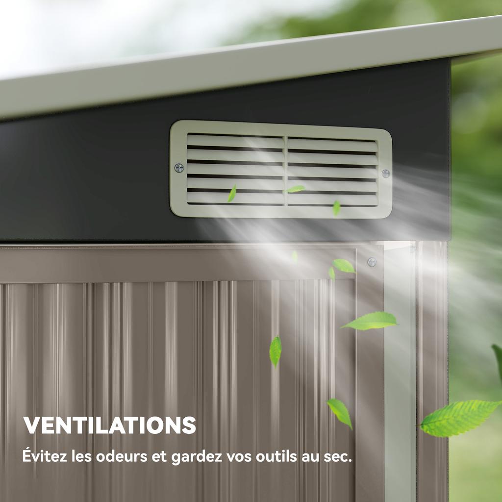 Capanno da Giardino in Metallo 7,5 x 4,3 piedi, Capanno da Esterno Impermeabile con Tripla Porta Bloccabile, Guanti, Prese d'Aria, Grigio Chiaro