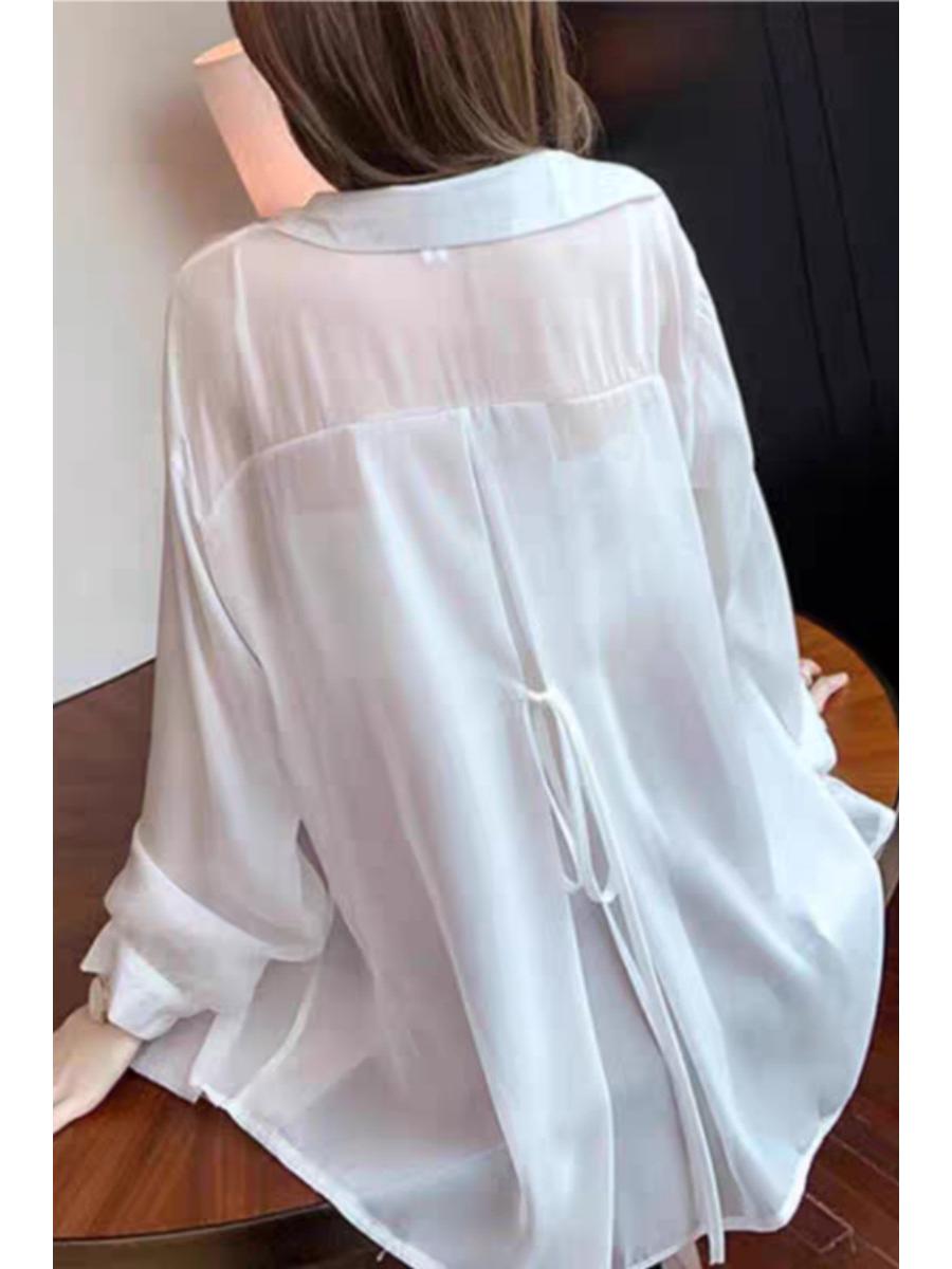 

Европейская блузка из шифона «Ледяной шелк»: Женская летняя свободная полупрозрачная рубашка-накидка 2025 Medium бежевый