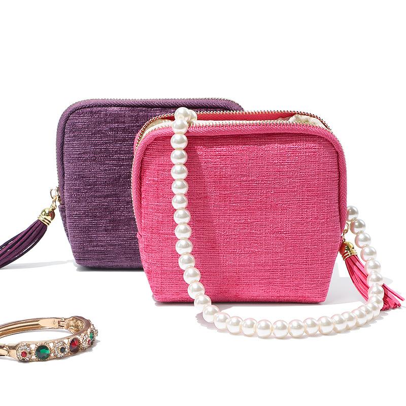 Tassel Decor Jewelry Storage Bag Multi-Layer Lining Portable Travel Organizer for Rings Necklaces Bracelets Large Capacity Jewel