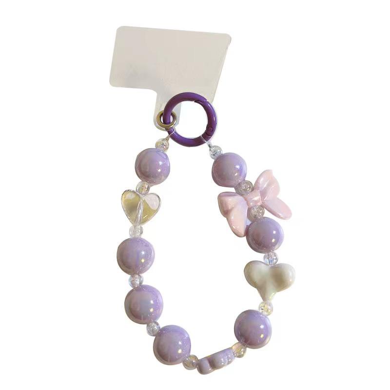 Trendy Heart Bowknot Beaded Bracelet & Phone Case Keychain Charm