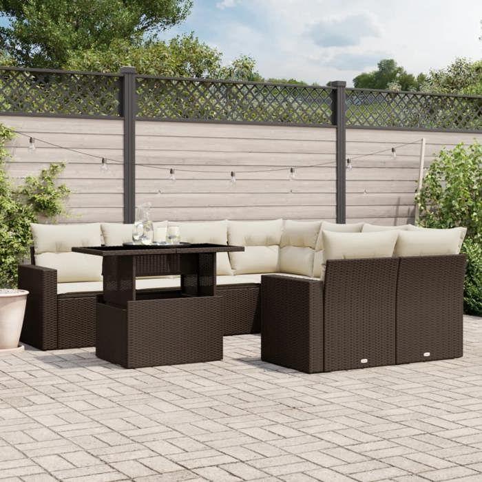 VidaXL Salon de jardin avec coussins 9 pcs marron résine tressée 3267173