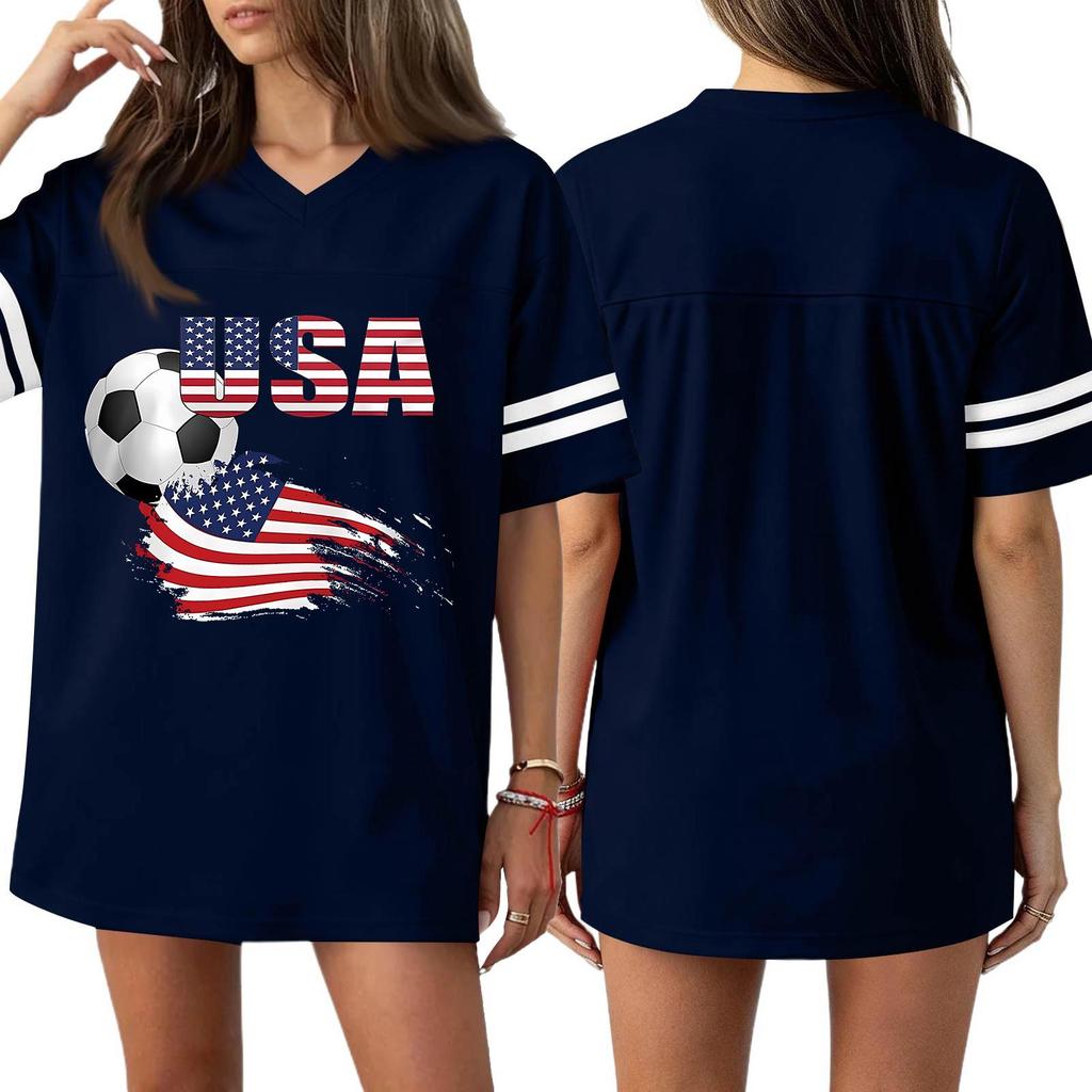 Women's Casual & Stylish V-Neck Sports — Print Short-Sleeve Athletic T-Shirt Top
