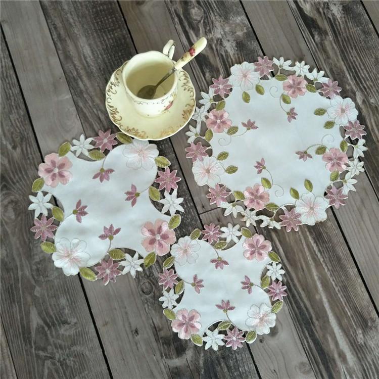 Ronde Roos Bloemen Borduurwerk Tafel Placemat Doek Placemat Theekopje Onderzetter Keuken Kerst Tafeldecoratie En Accessoires Round 15cm