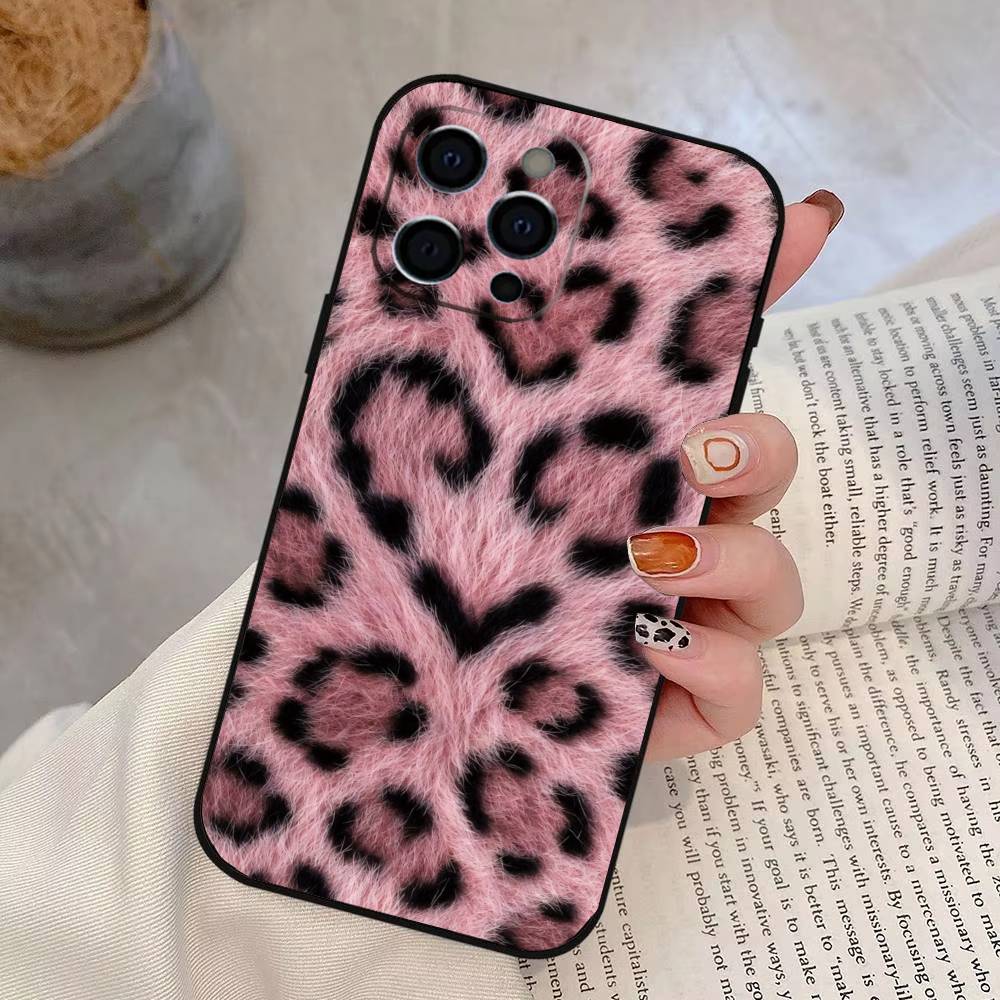 Leopard Print Phone Case For iPhone 17,16,15,14,13,12,11 Plus,Pro Max,XS,Soft Silicone Black Cover