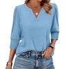 Women's Fashion Casual 3/4 Sleeve Solid Color Shirt Women's V-Neck Tops