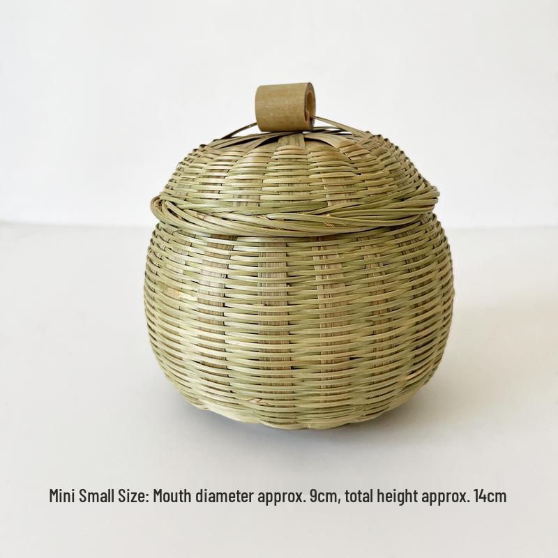 Плетеная из бамбука тыква-чайница и корзинка для закусок с крышкой