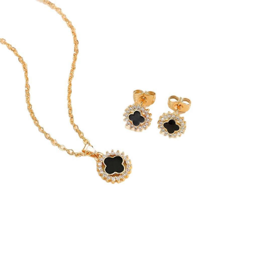 2KS Náhrdelník s jetelem Vynikající módní náušnice Řetízek na klíční kost Šperkový set