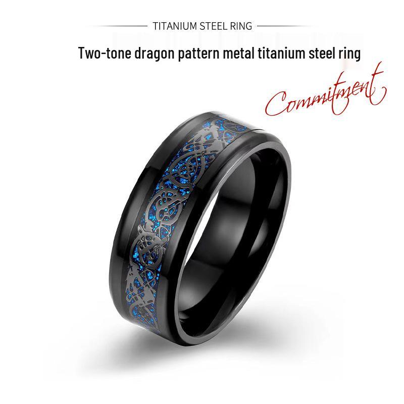 Men's Two-Tone Dragon Pattern Tungsten and Titanium Ring