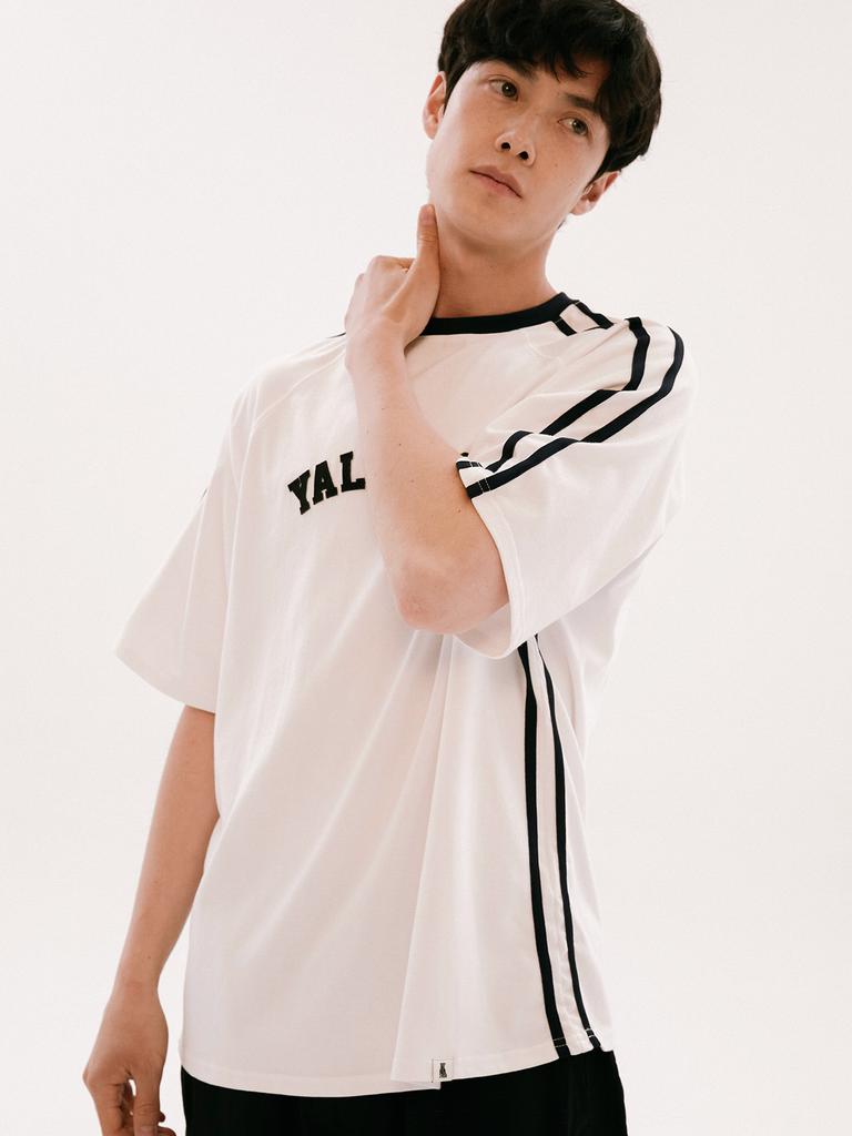 YALE Applique Taping Raglan Short Sleeve T-Shirt White
