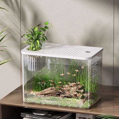 New PET+ABS Fish Tank Transparent Drop Resistant Turtle Tank Hydroponic Tank with Lid Ecological Water Tank Home