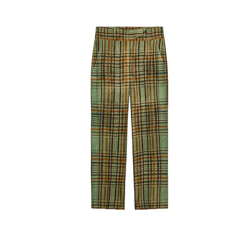 

Autumn New Plaid Draping Effect Blazers 8383032 Mid-Waist Cropped Flared Trousers 8355032 Green pants L