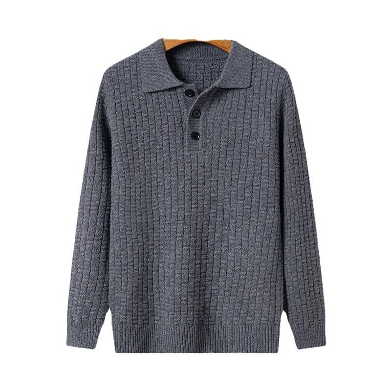 Plus Size Jacquard Top Autumn And Winter Men'S Sweater Lapel Men'S Knitted Sweater Casual Solid Color Bottom Shirt