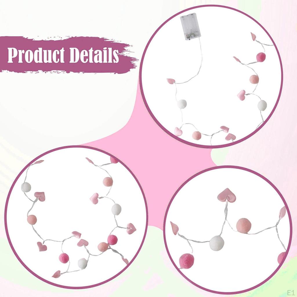 Valentine Fairy Lights with Pompoms Valentine's Day Decoration for Wedding Dining Table Party