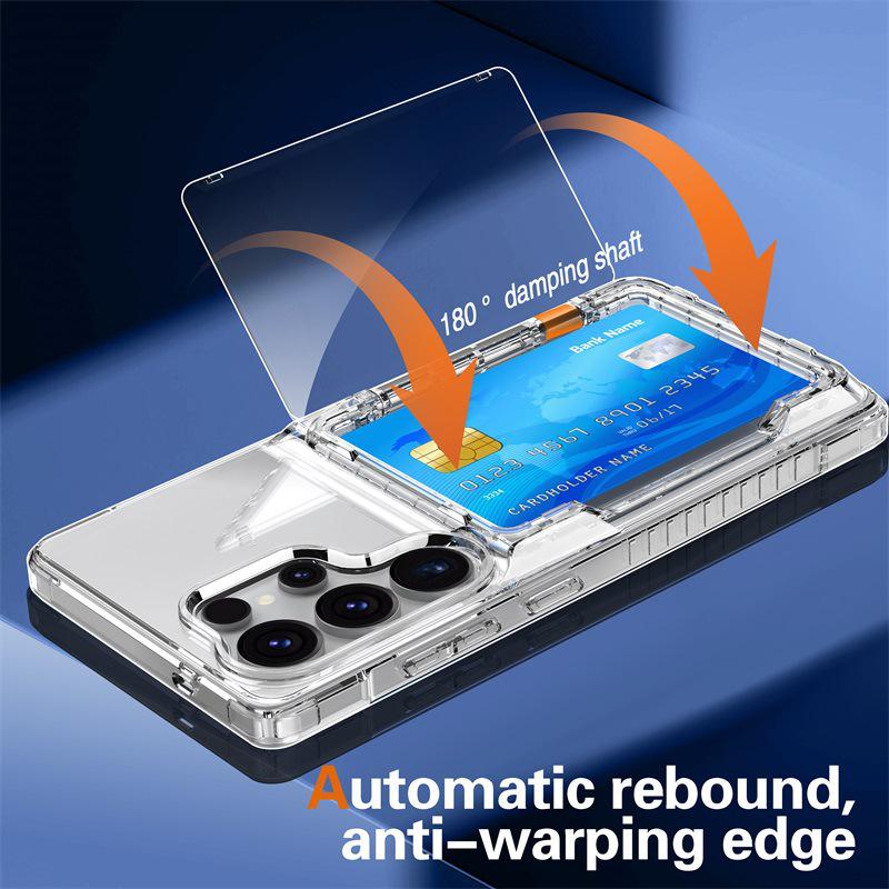 Samsung Galaxy S25 Ultra Transparent Flip Phone Case with Card Holder and Drop-proof Protection.