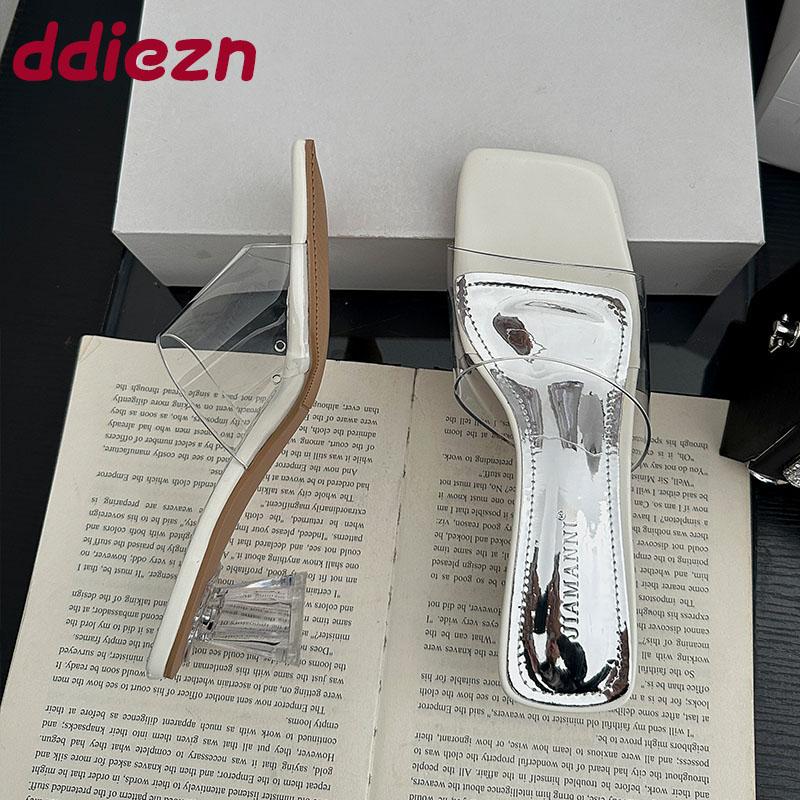 Fashion Shallow Ladies Medium Heels Pumps Shoes Female Slides Sandals Fashion Transparent Heels Pumps Shoes For Women Slip On Footwear