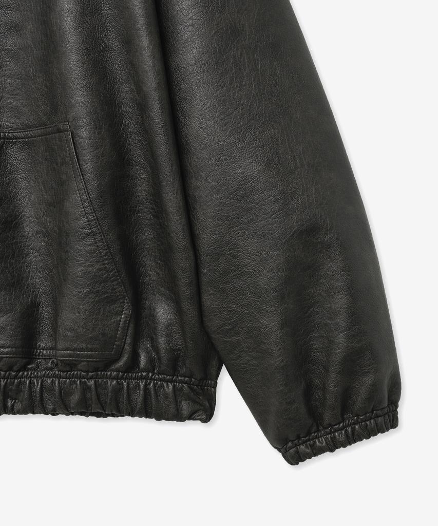 Vtwo 8261 Natural Washed Leather Hooded Jacket (Dark Brown)