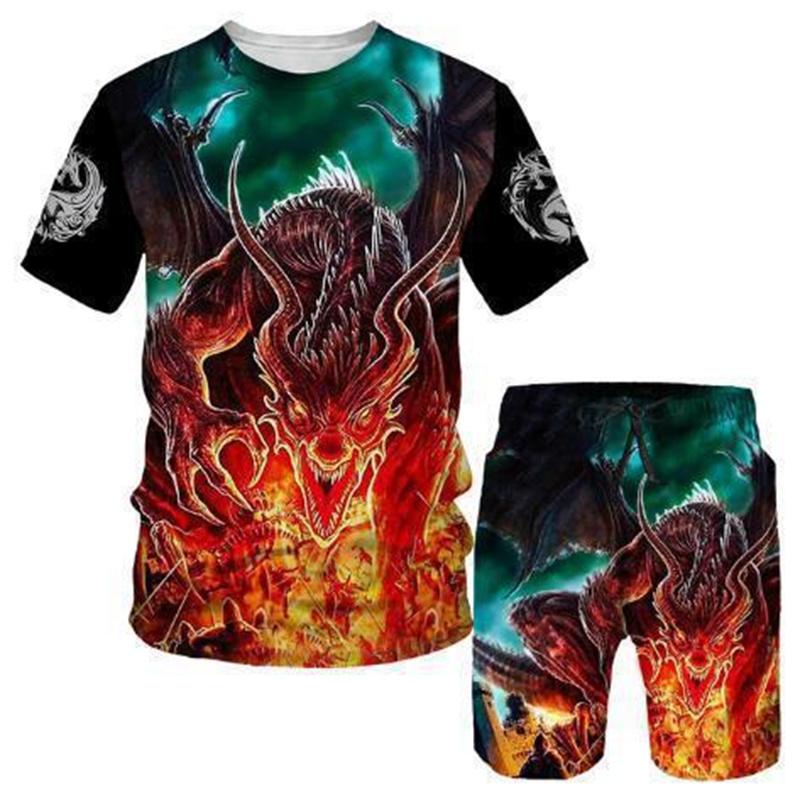 

Мужские комплекты футболка + шорты Дракон Тигр Животное 3D принт футболка и шорты Комбинированные мужские летние свободные повседневные комплекты из двух предметов S