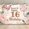 2D Flat Design, 1-piece Set, Sweet Floral Theme Background Fabric for 16-year-old Birthday Party Banner Decoration