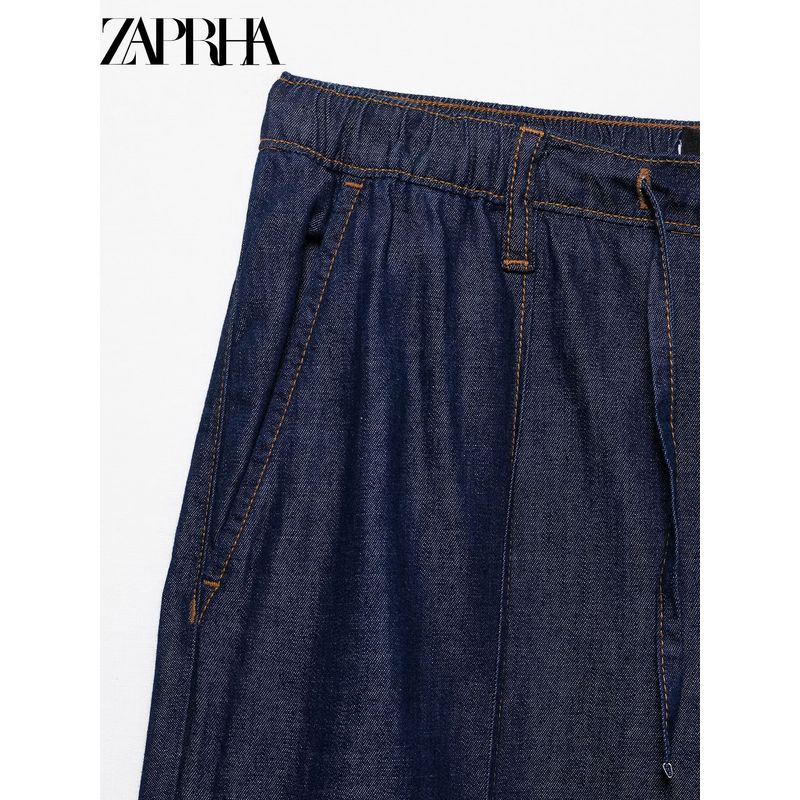 Zaprha 2025 New Arrival Loose Vertical Plaid High Waist Wide Leg Leisure Jogging Denim Women 4083023
