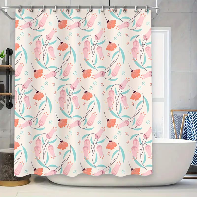 Elegant Pink Flowers Shower Curtain Set Bath Decor for Home Bathroom Waterproof Fabric with Hook Rings Perfect Gift Idea