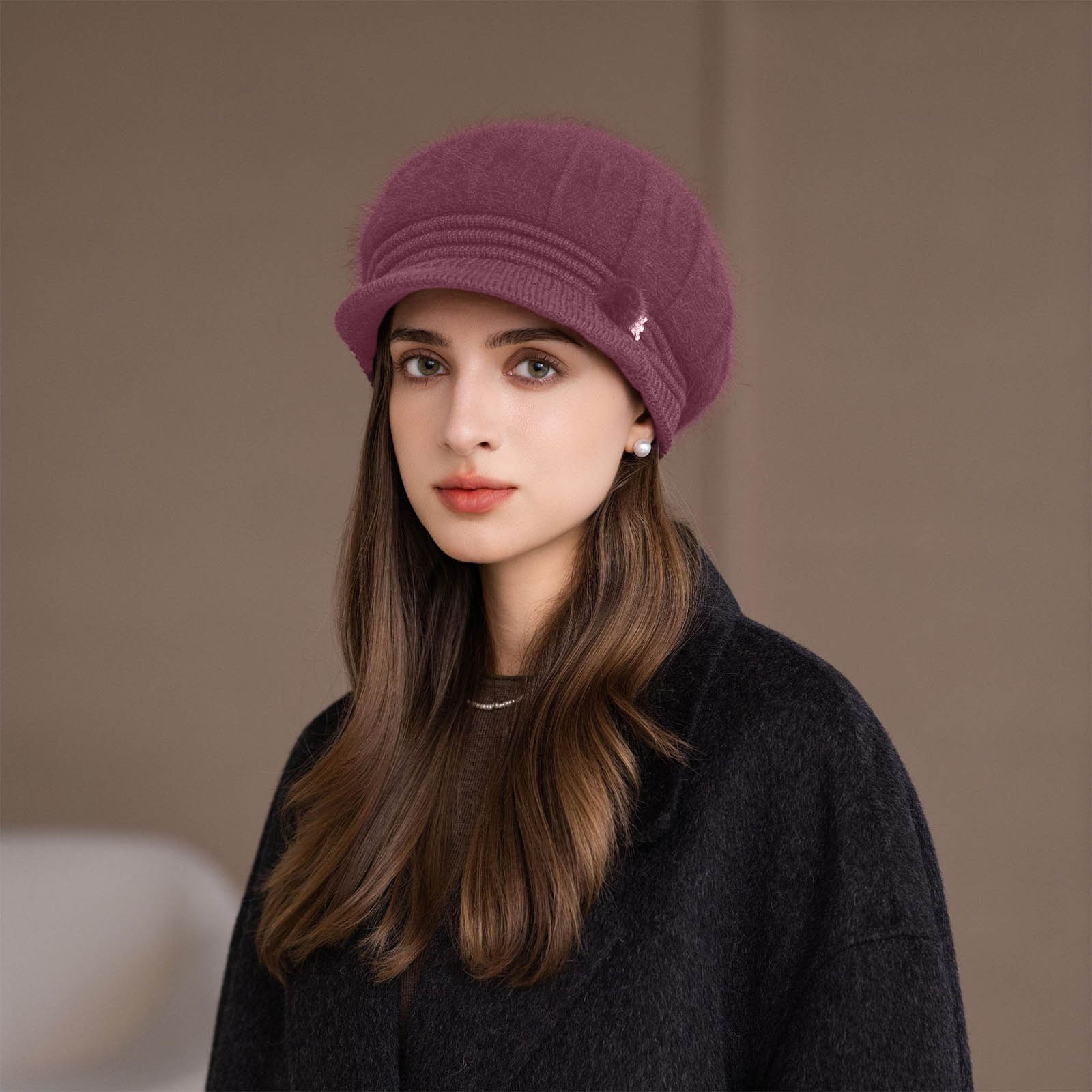 

Женская вязаная шапка с плюшевой подкладкой и пряжей, защищающей от холода, шапка-ведро One Size винный