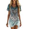 Women's Summer Casual Dress V Neck Short Sleeve Loose Fit Floral Print Lightweight Soft Fabric Beach Cover Up Tunic Dress