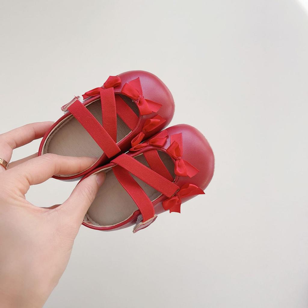 Spring Baby Girls Soft Sole Walking Shoes with Bow Anti Slip PU Outsole