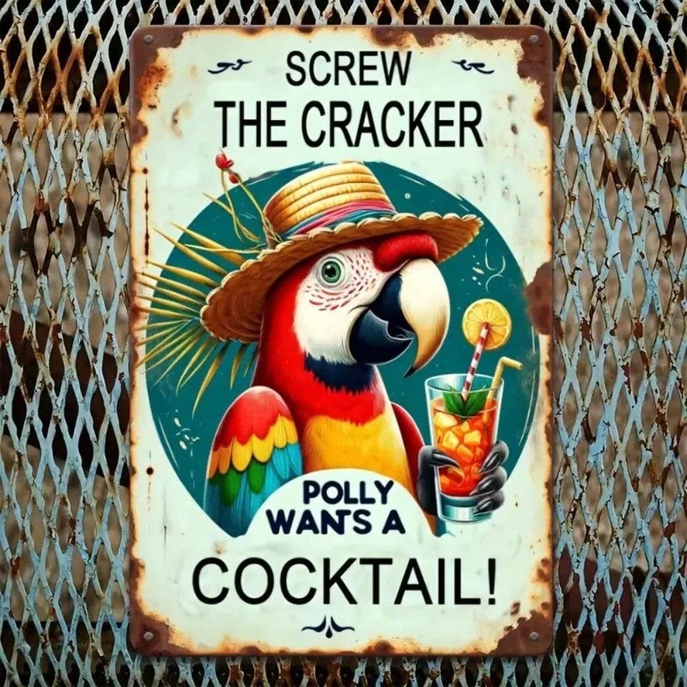 Planetjuice Polly Wants Cocktail Retro Parrot Metal Sign X Inch Bar Home Decor 20X30CM