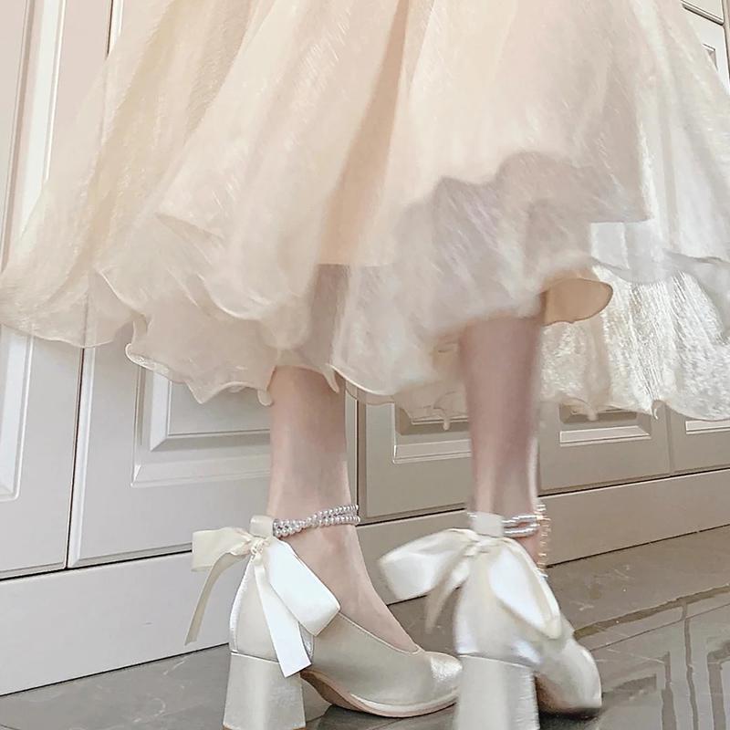 Fairy style white Mary Jane single shoes female 2025 new niche thick heel French girl high heels bridesmaid shoes
