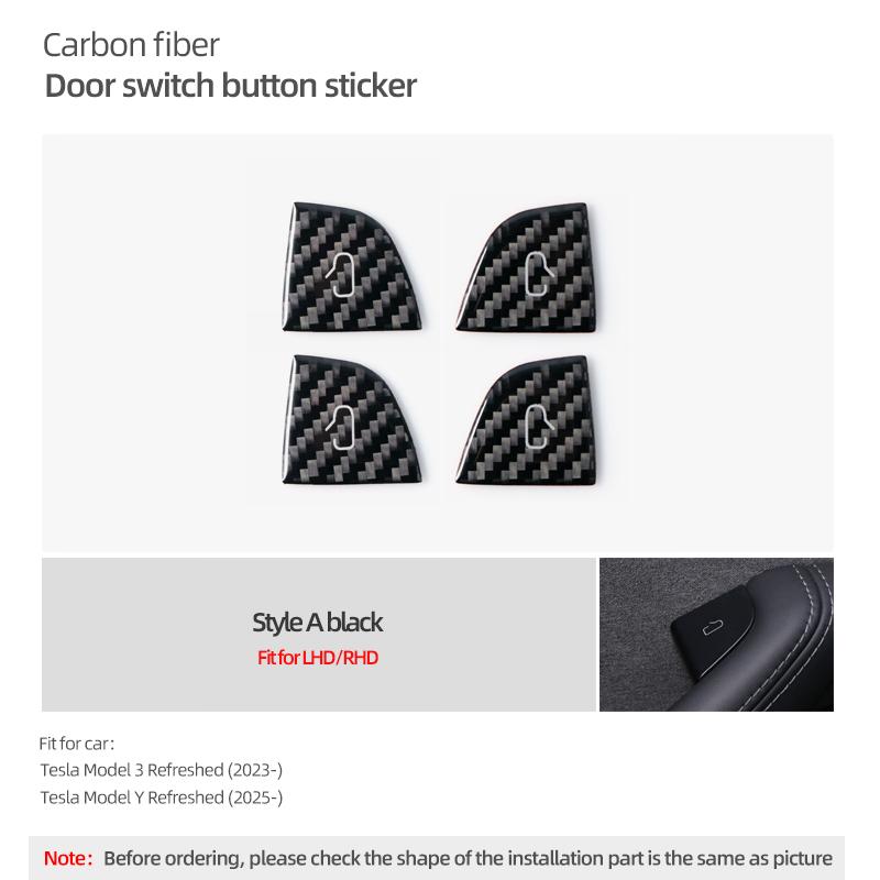 For Tesla Model Y 2019-2026 Juniper Model 3 Highland 2026 Carbon Fiber Car Interior Door Switch Button Trim Stickers Accessories