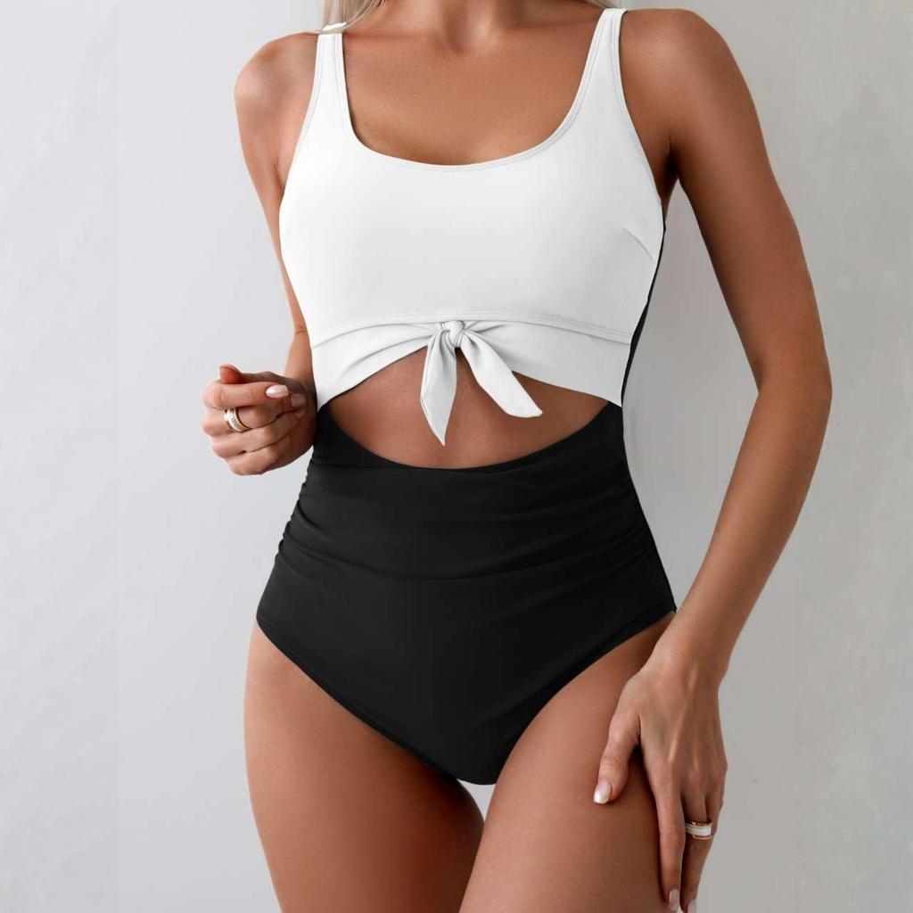 Women's Slim Fit Hollow-Out Tie-Waist One-Piece Swimsuit