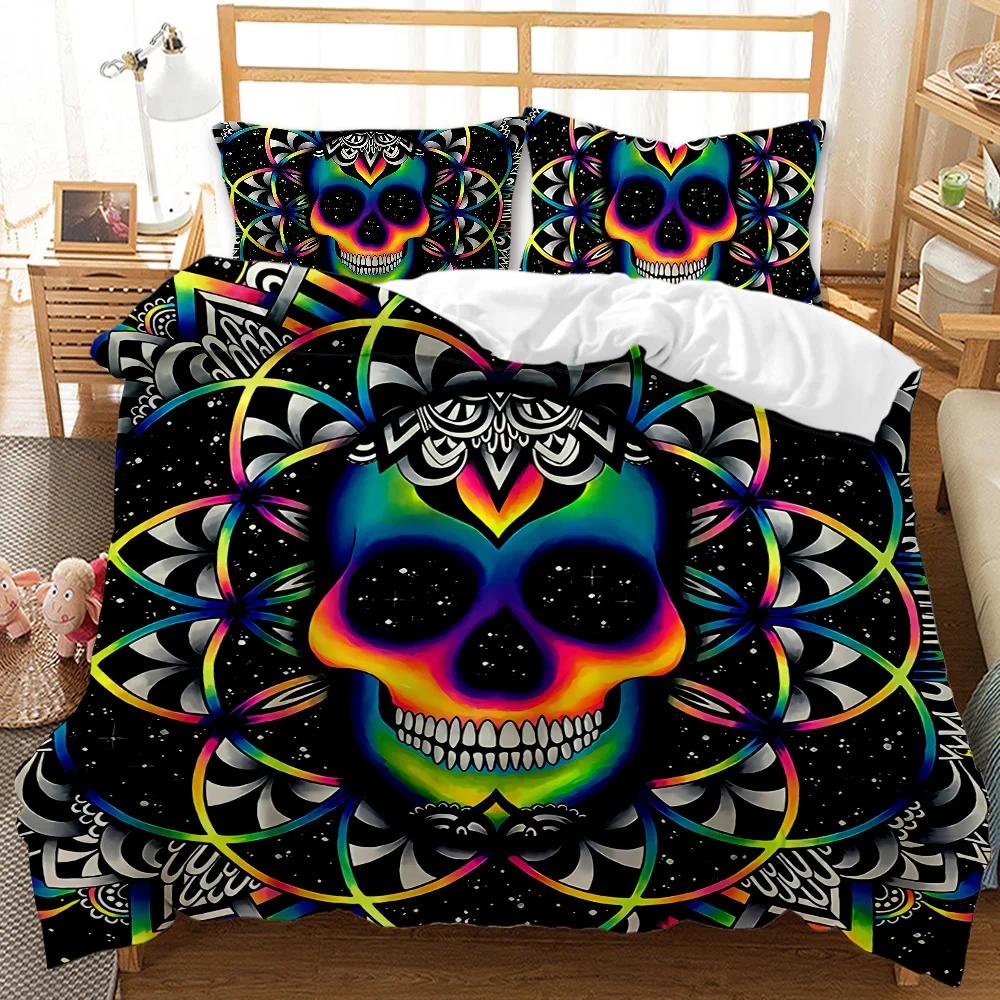 Döskalle Påslakanset Spelgud Sängkläder Poker Skelett Tonåringar Vuxna Döskalle Dubbel Queen King Size Polyester Täcke Överdrag
