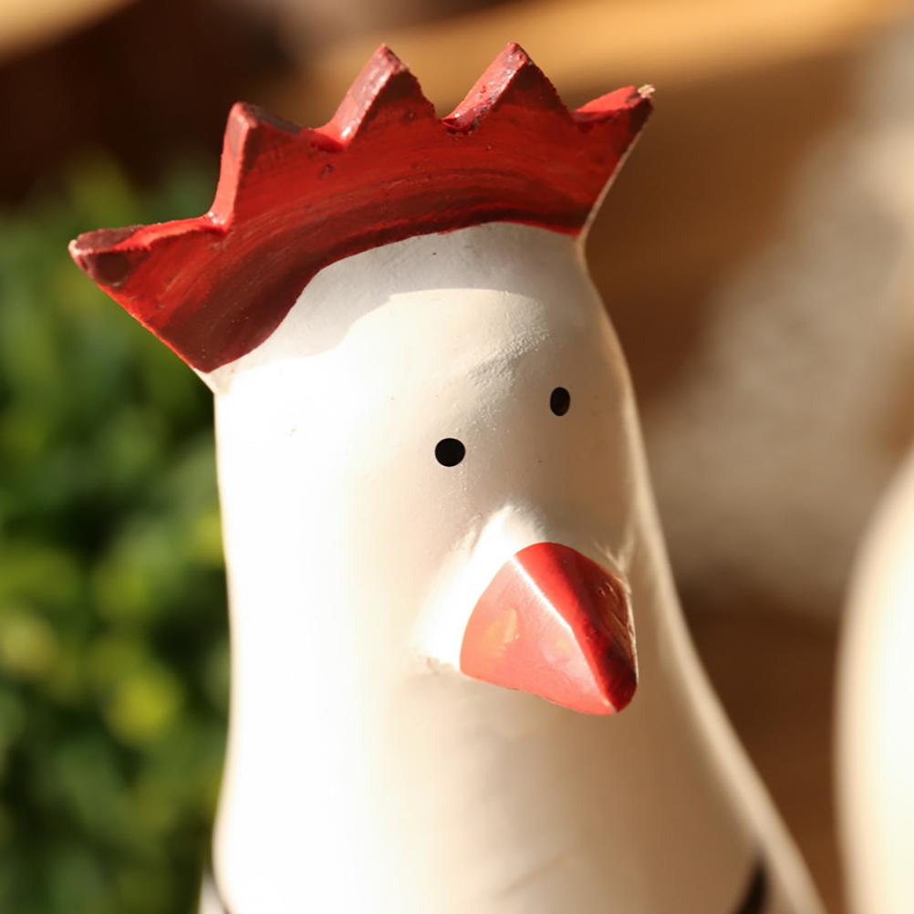 Mediterranean Hand Carved Wooden Rooster Family 3 Piece Set Colorful Figurines Home Decor