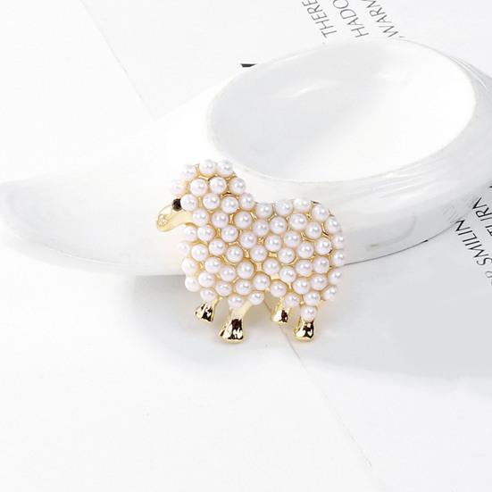 סיכת דש מסגסוגת אבץ משובצת בפנינים מלאכותיות עיצוב כבש פלאפי סגנון מצויר