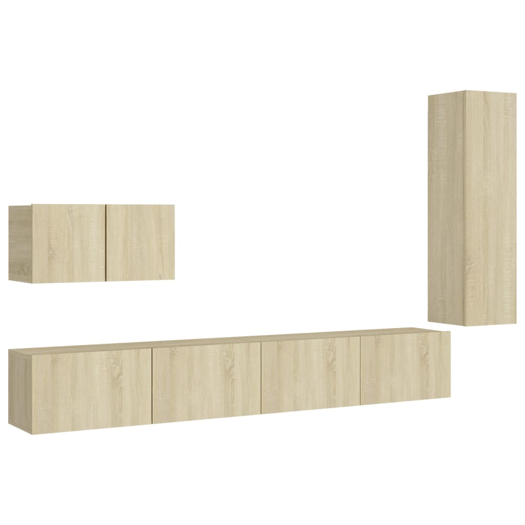 4 Piece TV Cabinet Set Sonoma Oak Effect Particleboard