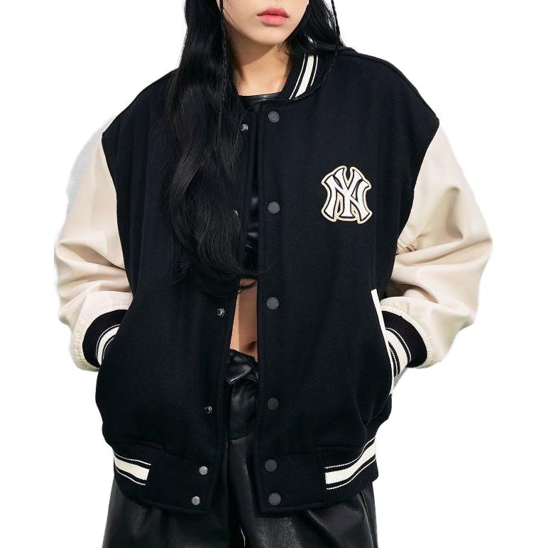 MLB Letter Logo Spliced Single-Breasted Baseball Jacket Unisex Jackets Black 3AJPB0131-50BKS