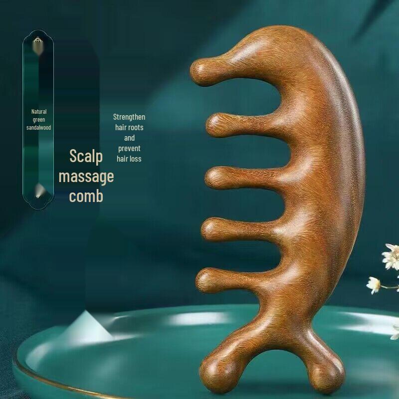Multifunctional Sandalwood Scalp & Head Massager Comb for Hair Loss and Gua Sha Therapy