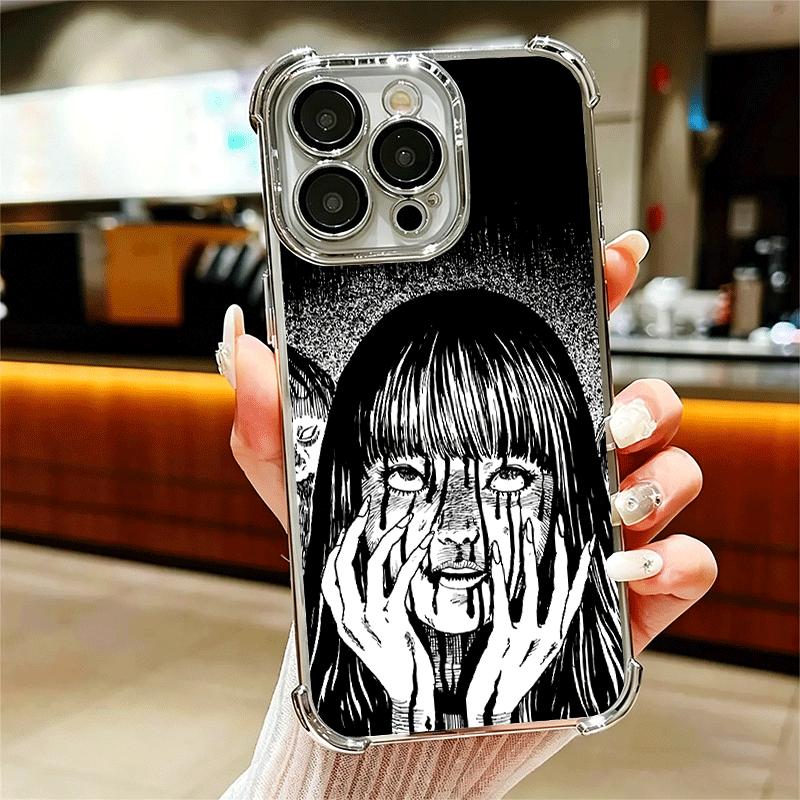 Japanese Horror Anime Plating Phone Case For Iphone 16 17 Pro Max Air 16E 14 15 Plus 12 13 Mini Anti-Fall Airabag Cover