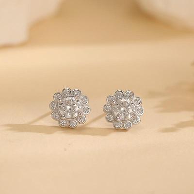Beixi Exquisite S925 Sterling Silber Sonnenblumen Zirkonia Steckerohrringe