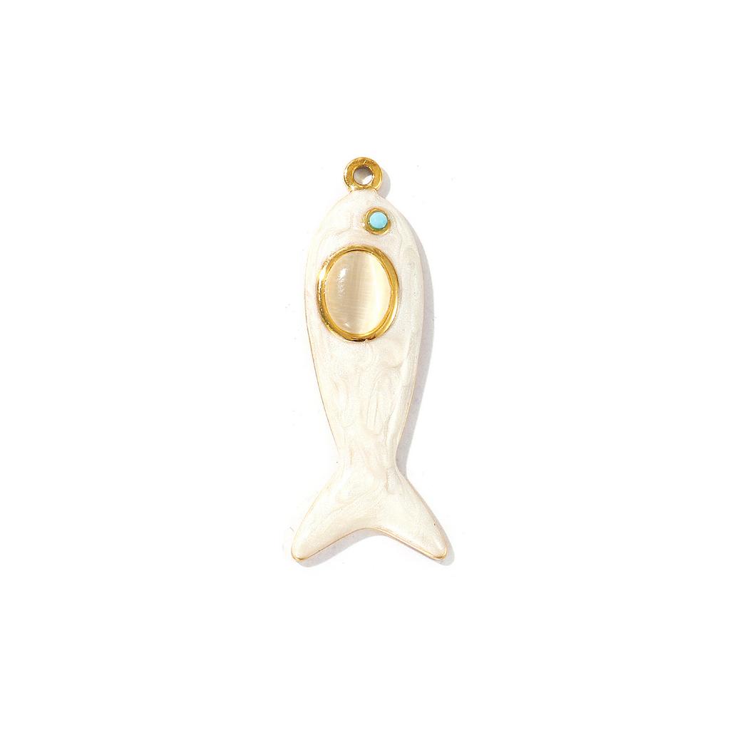 2 PCs Ocean Charms 18K Gold Plated Enamel Fish Shaped 304 Stainless Steel Pendant For DIY Necklace Jewelry Making Findings