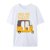 Cute cartoon tricycle letter Desi Me Rollin printed pattern fashionable casual short sleeved round neck Womens Tshirt