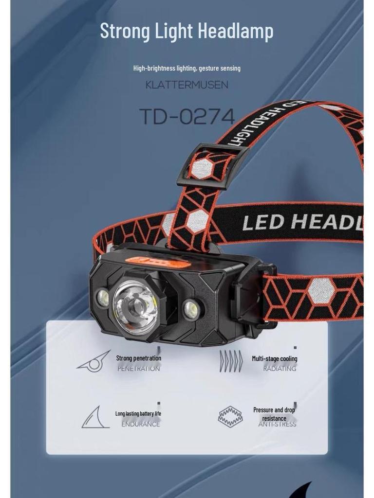 Ultra Bright Waterproof Headlamp: Strong Light, Long Battery, USB-C Rechargeable for Night Fishing