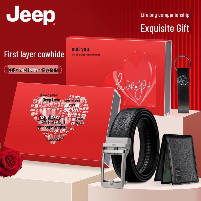 JEEP Men s Top Grain Leather Automatic Buckle Belt 115cm - 125cm